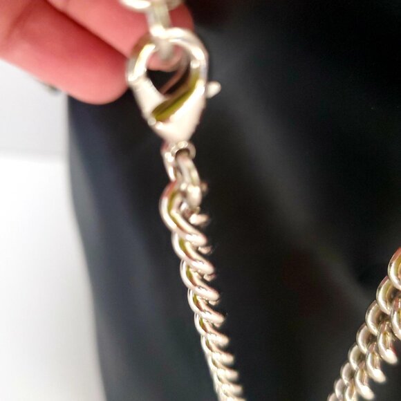 NEWER Faux Leather Black Bucket Crossbody Bag Silver Chain Embroidered Rose - Picture 10 of 13